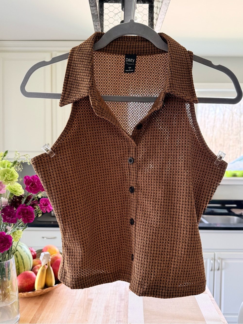 SHEIN Brown Sleeveless Knit Button-Up Camisole $8